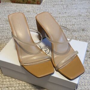 Elegant Tan and Clear Strap Heels